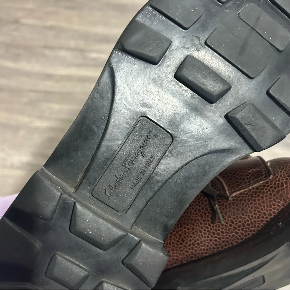 Salvatore Ferragamo Brown Pebbled Leather Derby Dress Shoes